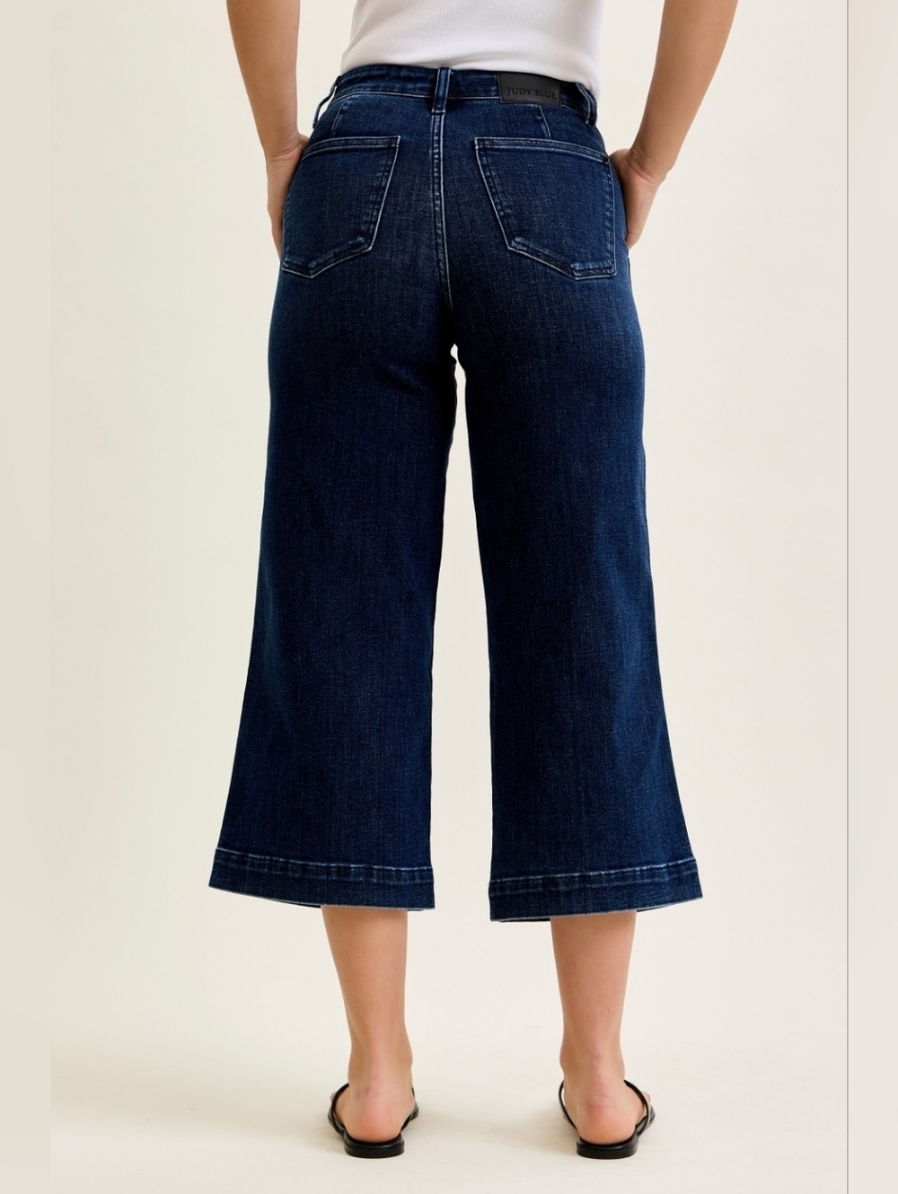 Judy Blue High Waist Ankle Wide Cropped Dark Indigo Blue Jeans - Picture 5 of 8